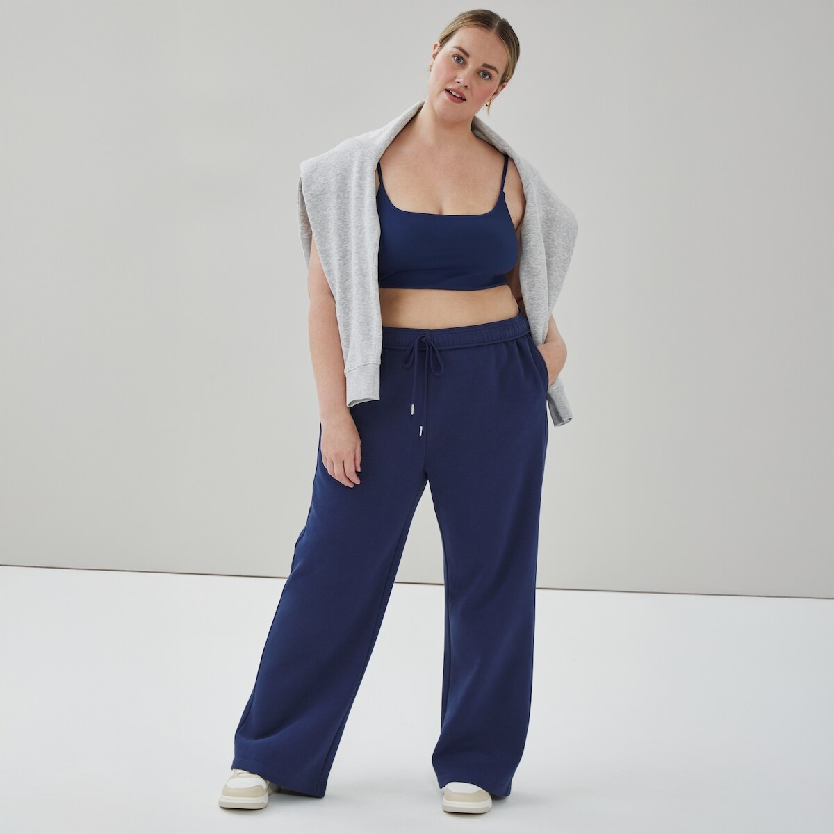 Pantalon sport droit en molleton Femmes+ - Marine