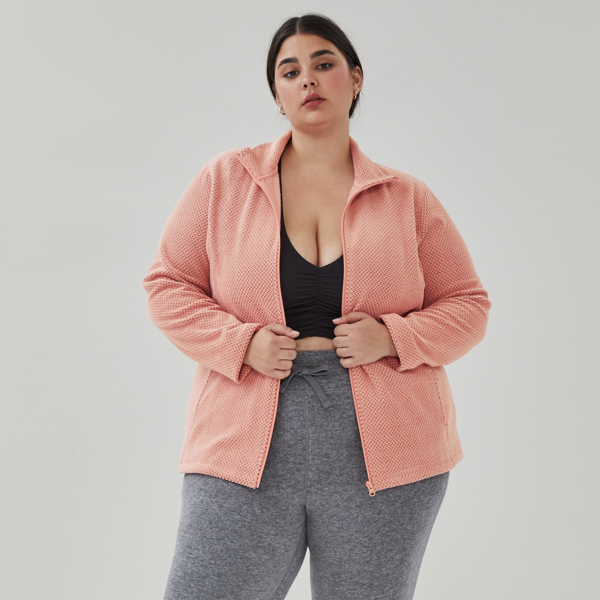 Women+ Active Fleece Jacket in Light Peach from Joe Fresh Women+ Active Fleece Jacket in Light Peach from Joe Fresh