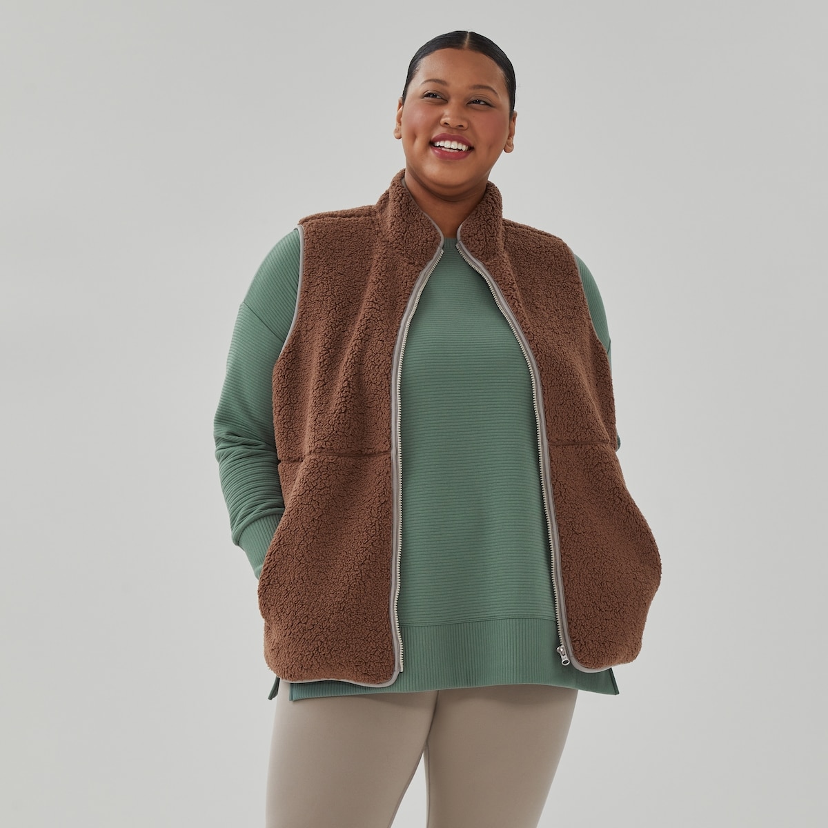 Women+ Teddy Fleece Vest - Brown