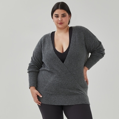 Women+ Wrap Sweater - Charcoal Mix