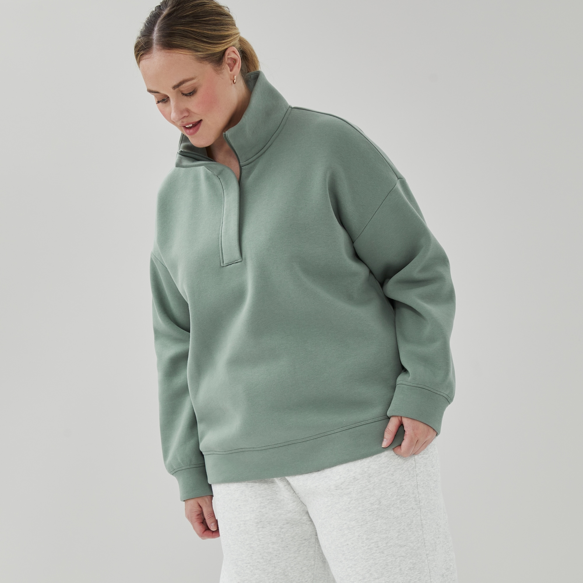Women+ Active Fleece Sweatshirt in Dusty Green from Joe Fresh