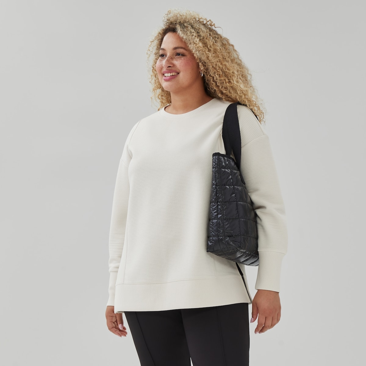 Women+ Active Textured Ribbed Pullover - Beige