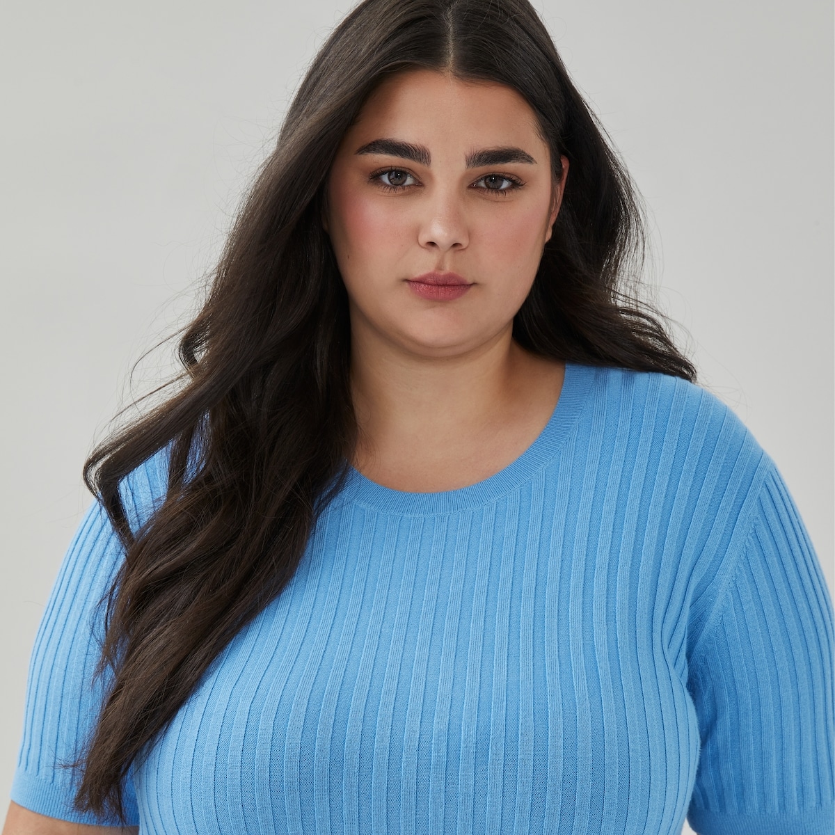 Women+ Short Sleeve Rib Knit Top - Blue