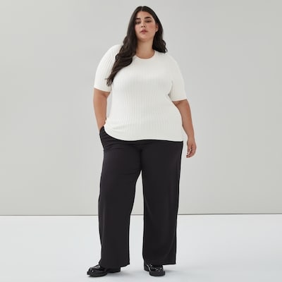 Women+ Short Sleeve Rib Knit Top - Off White