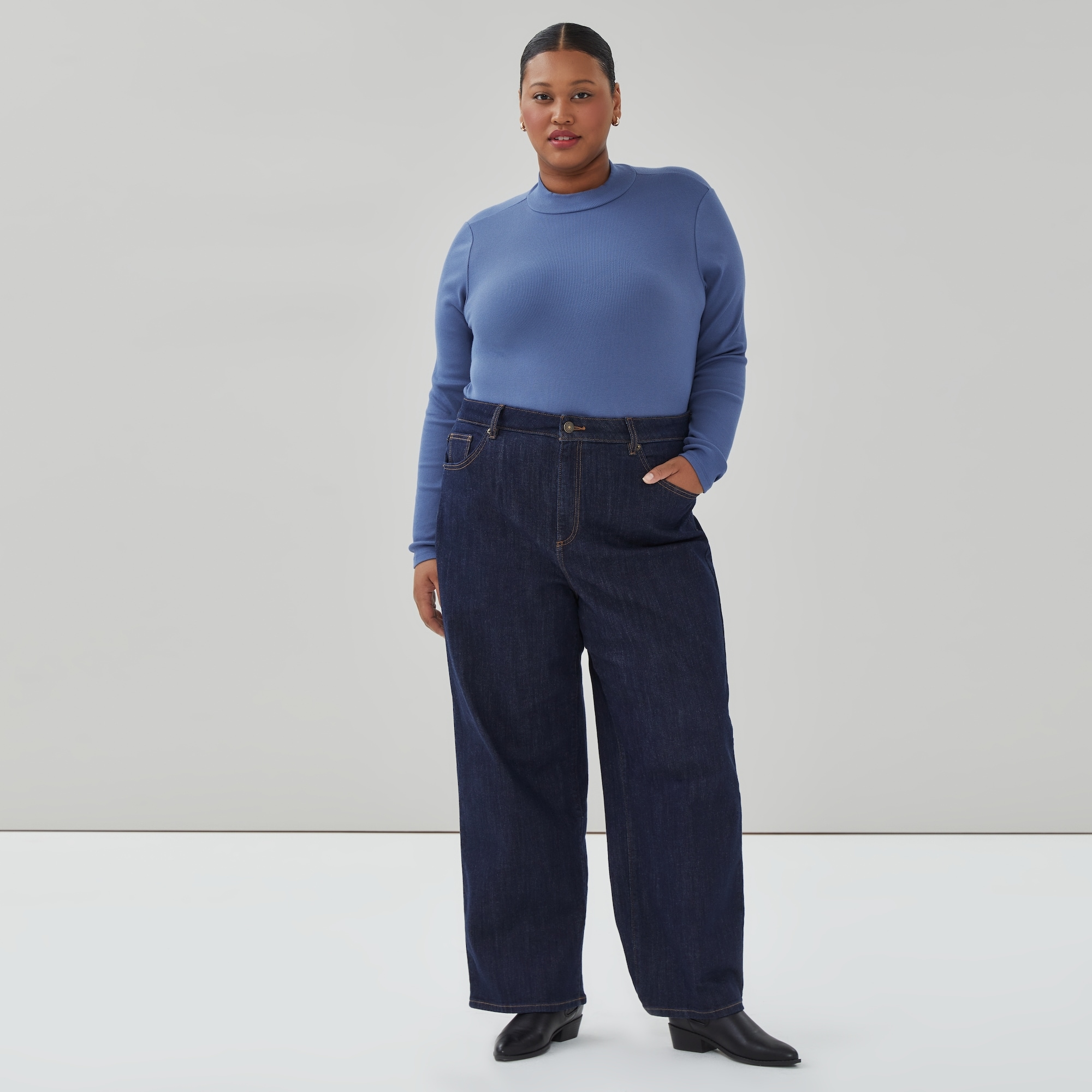 Marble Print Jersey Crew Neck Top blue