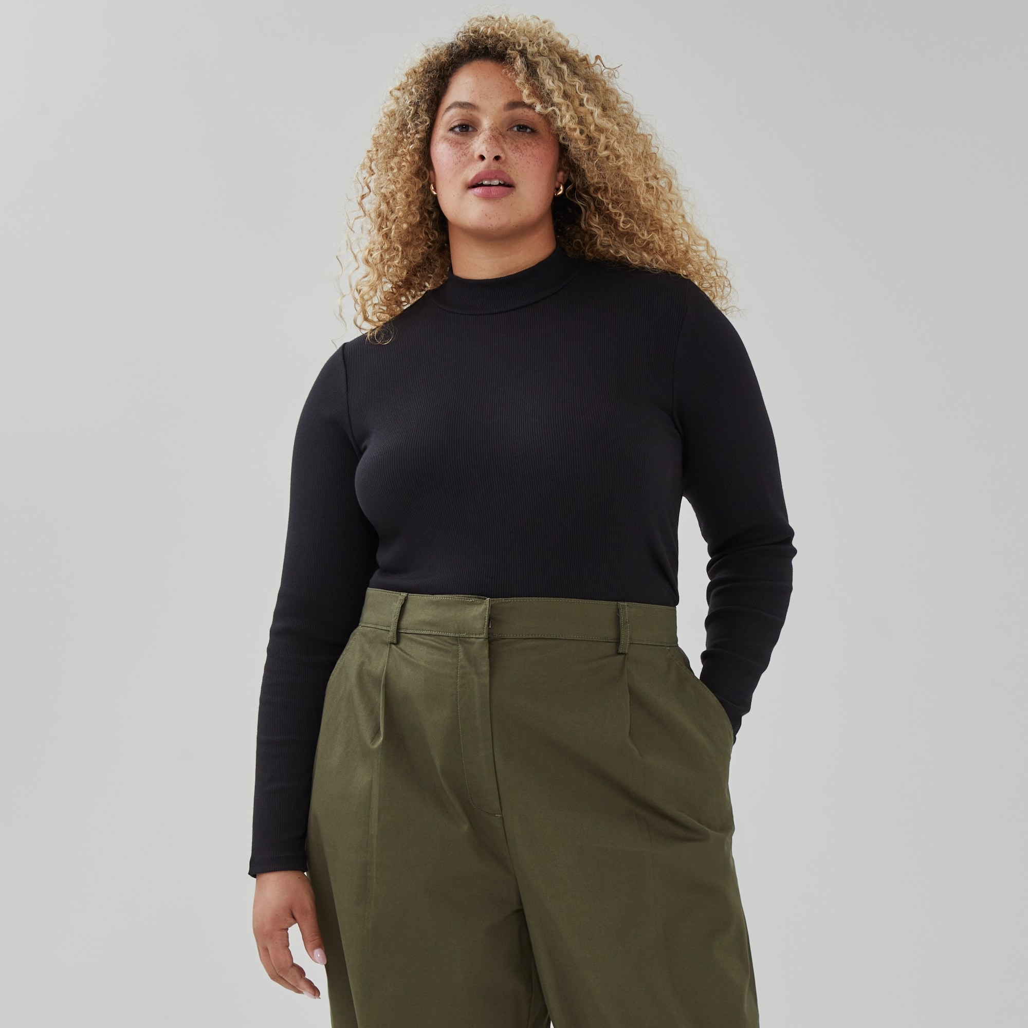 Women+ Ribbed Mock Neck Top in JF Black from Joe Fresh