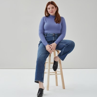 Women+ Mock Neck Long Sleeve Top - Dusty Blue
