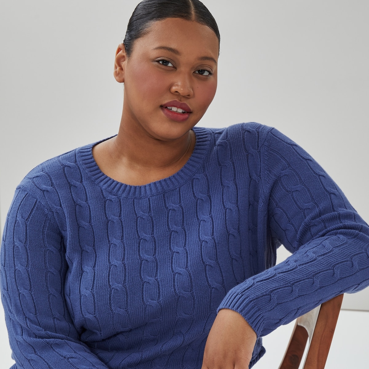 Women+ Cable Knit Sweater - Dusty Blue