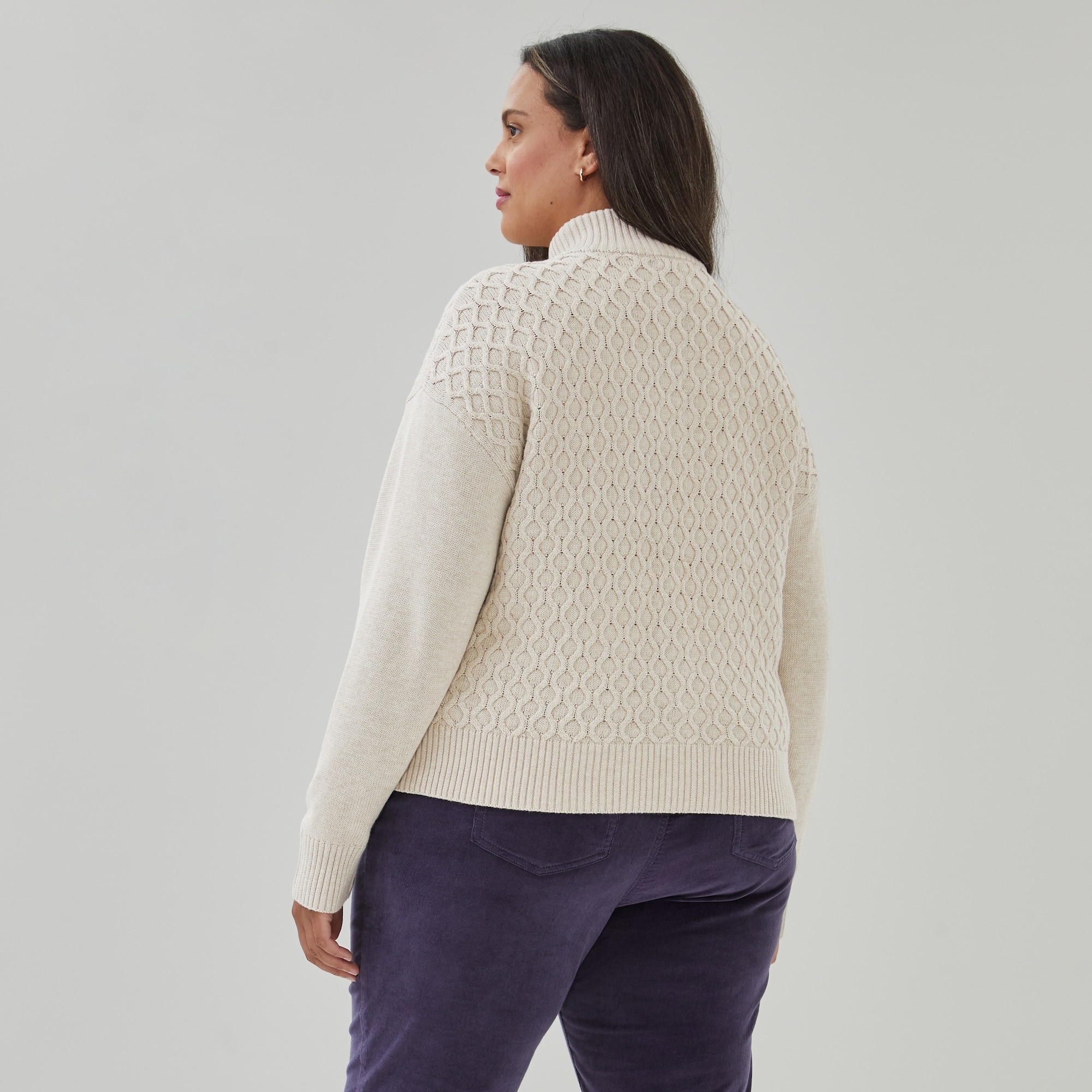 Women+ Quarter-Zip Sweater in Oat Mix from Joe Fresh