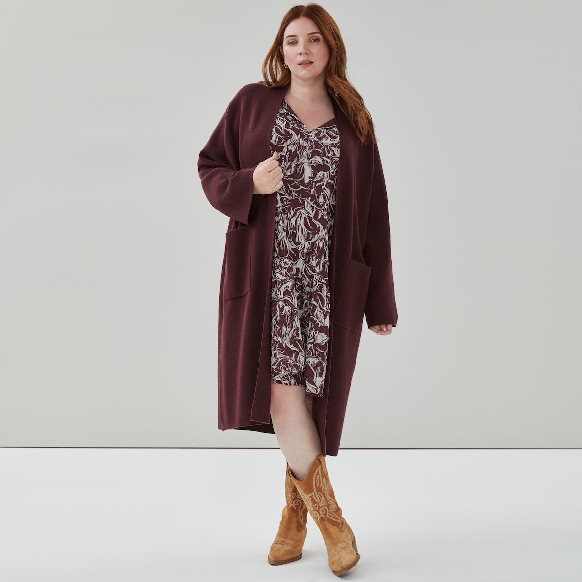 Women+ Long Cardigan - Dark Burgundy
