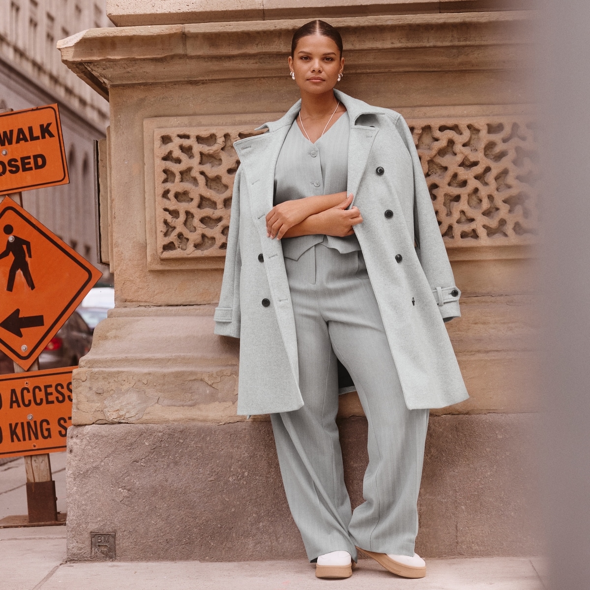 Women+ Pleated Suit Trousers - Light Grey Mix