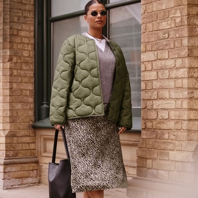 Women+ Printed Satin Midi Skirt - Taupe