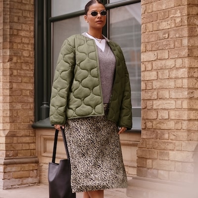 Women+ Printed Satin Midi Skirt - Taupe