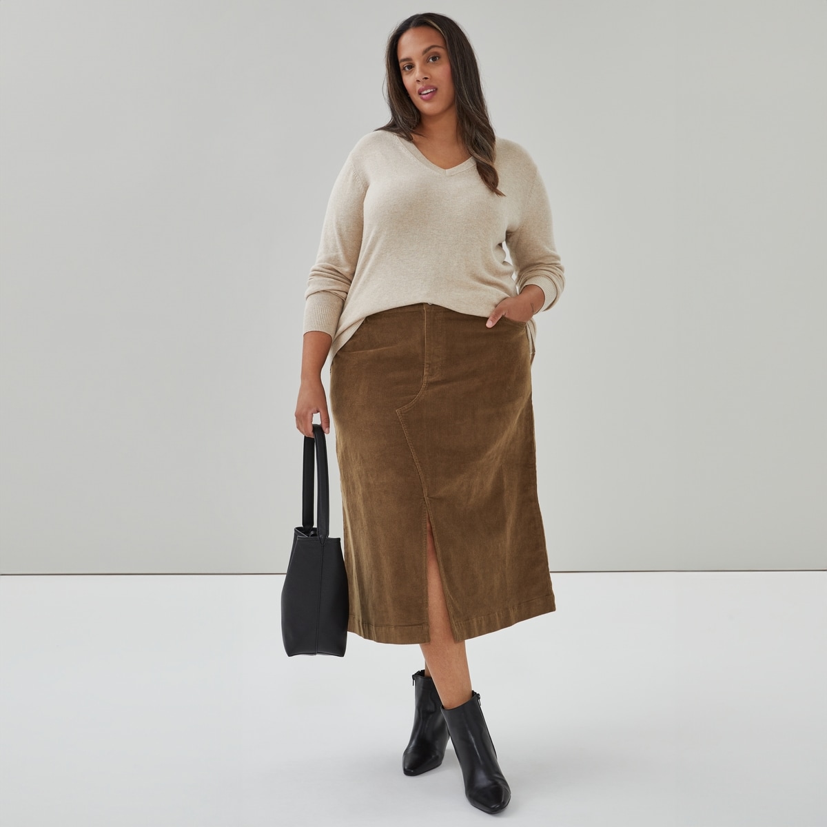 Women+ Cotton Cashmere V-Neck Sweater - Oat Mix