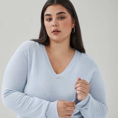 Women+ Cotton Cashmere V-Neck Sweater - Pale Blue