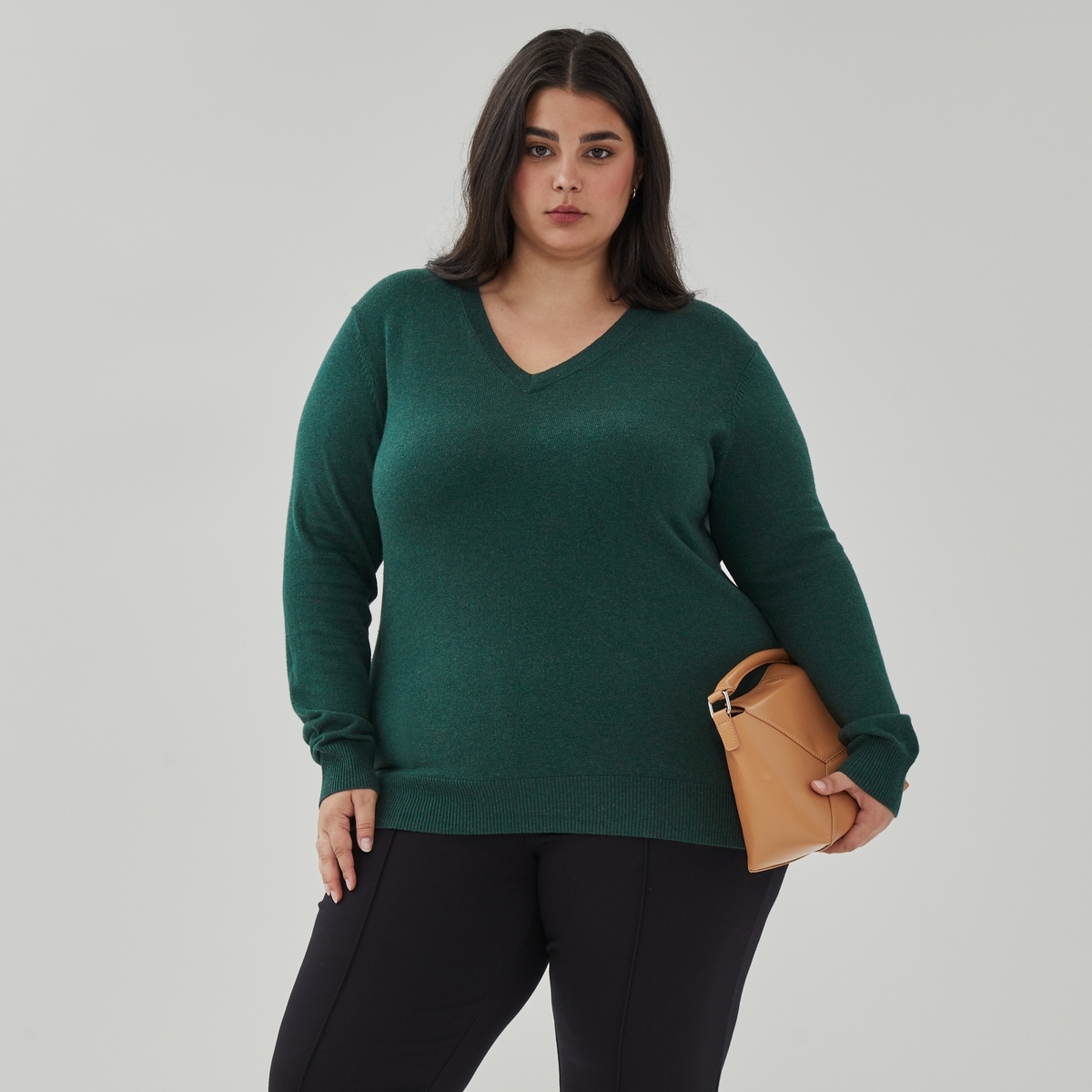 Chandail  col enV en coton et cachemire Femmes+ - Vert Fonc Vigoureux