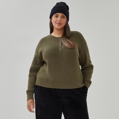 Chandail henley bicolore - Olive Foncé