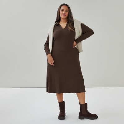 Women+ Polo Midi Dress - Dark Brown