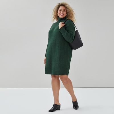 Women+ Cable Knit Turtleneck Dress - Dark Green Mix