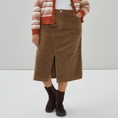 Women+ Corduroy Midi Skirt - Dusty Brown