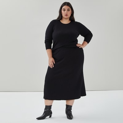 Women+ Wide Ribbed Midi Skirt - JF Black