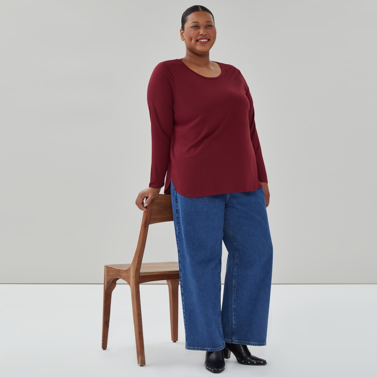 Haut dcontract  manches longues Femmes+ - Rouge Fonc