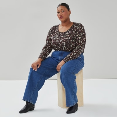 Women+ Printed Long Sleeve Top - Black