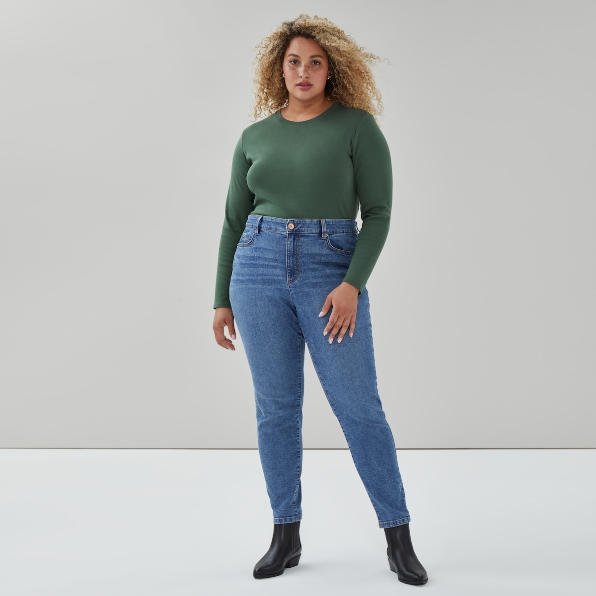 Women+ Organic Cotton Essential Long Sleeve Top - Army Green