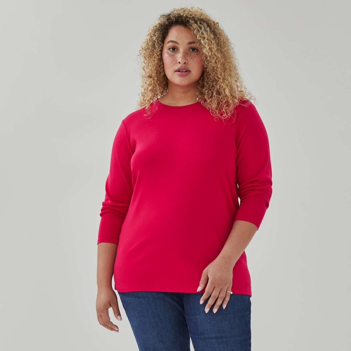 Women+ Organic Cotton Essential Long Sleeve Top - Cherry Red