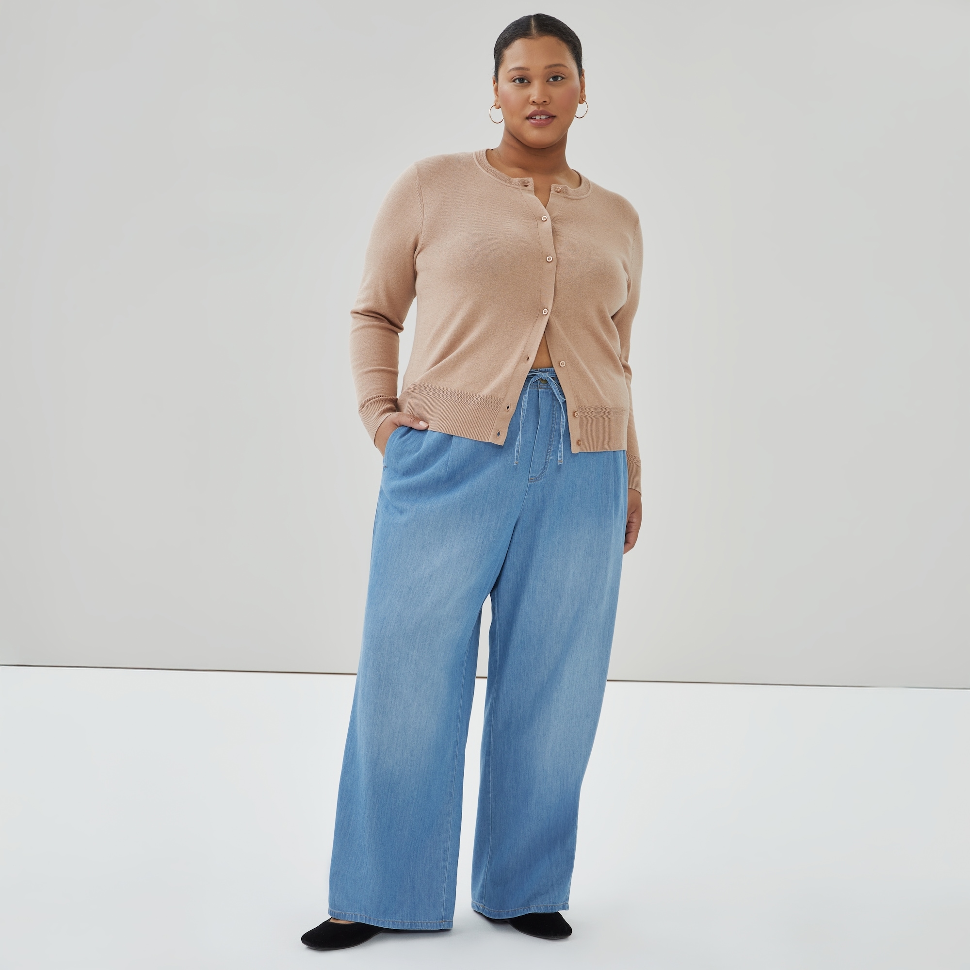 Women+ Button-Up Cardigan in Light Brown from Joe Fresh