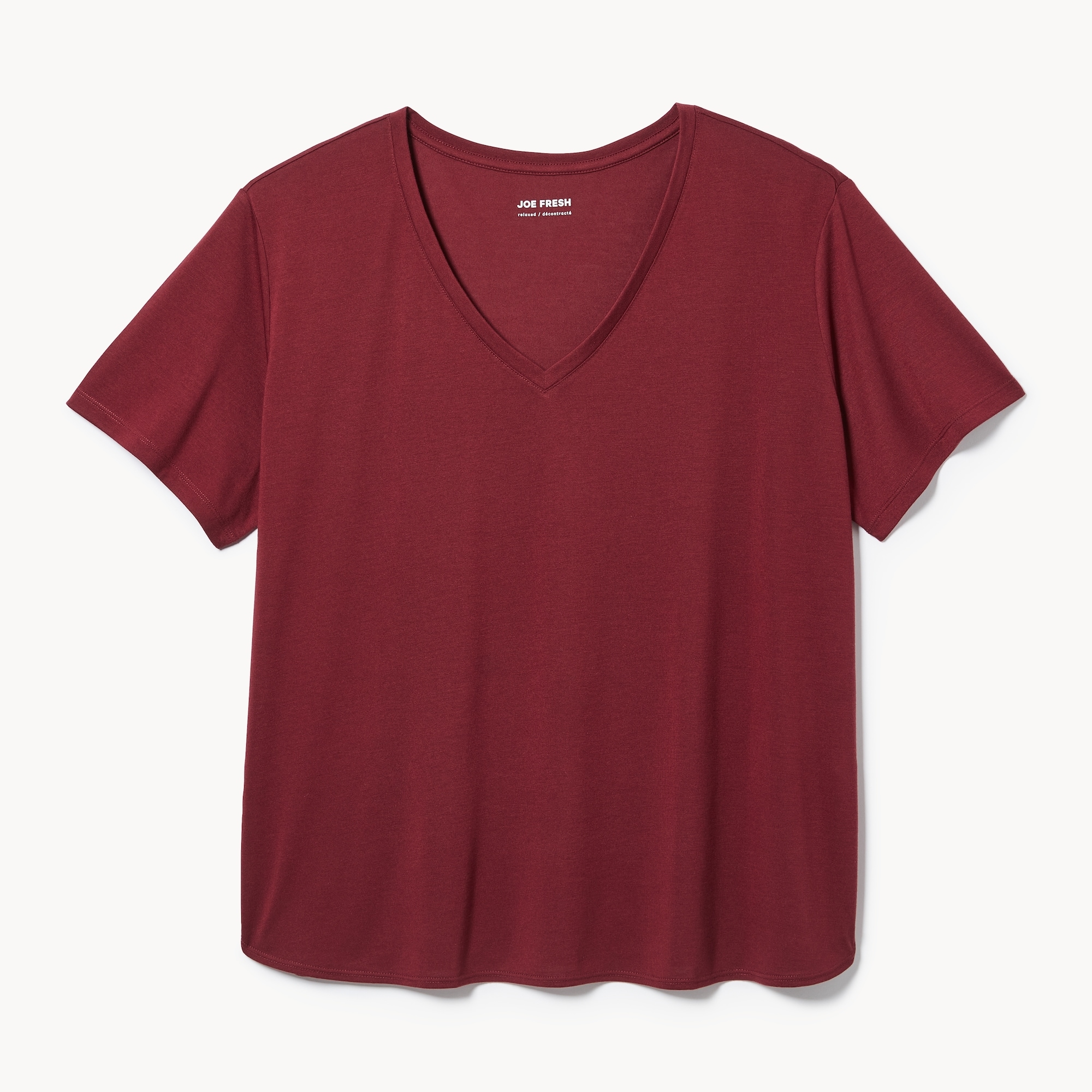 Women+ Relaxed V-Neck T-Shirt in Dark Red from Joe Fresh