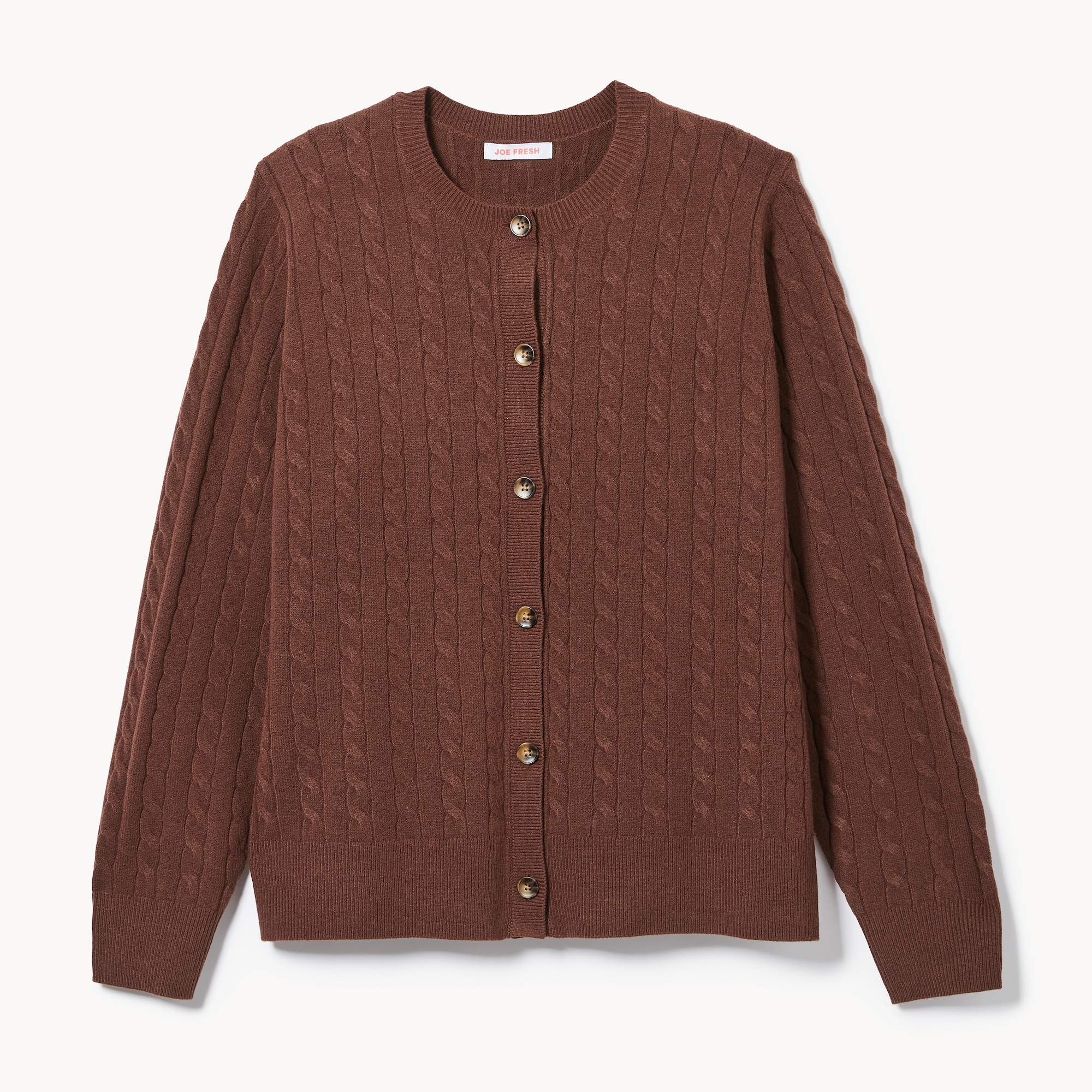Women+ Cable Knit Cardigan in Brown from Joe Fresh