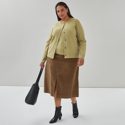 Women+ Cable Knit Cardigan - Light Olive