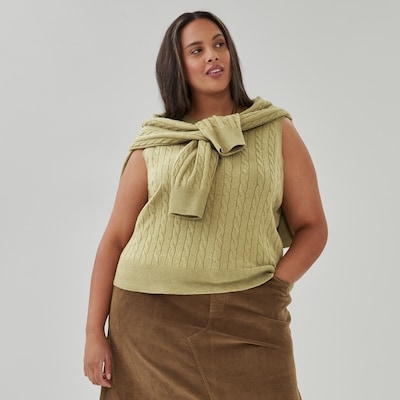 Women+ Cable Knit Sweater Tank - Light Olive