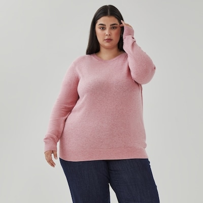 Women+ Cotton Cashmere Crew Neck Sweater - Pink Mix