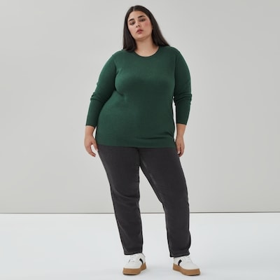 Women+ Cotton Cashmere Crew Neck Sweater - Dark Green Mix