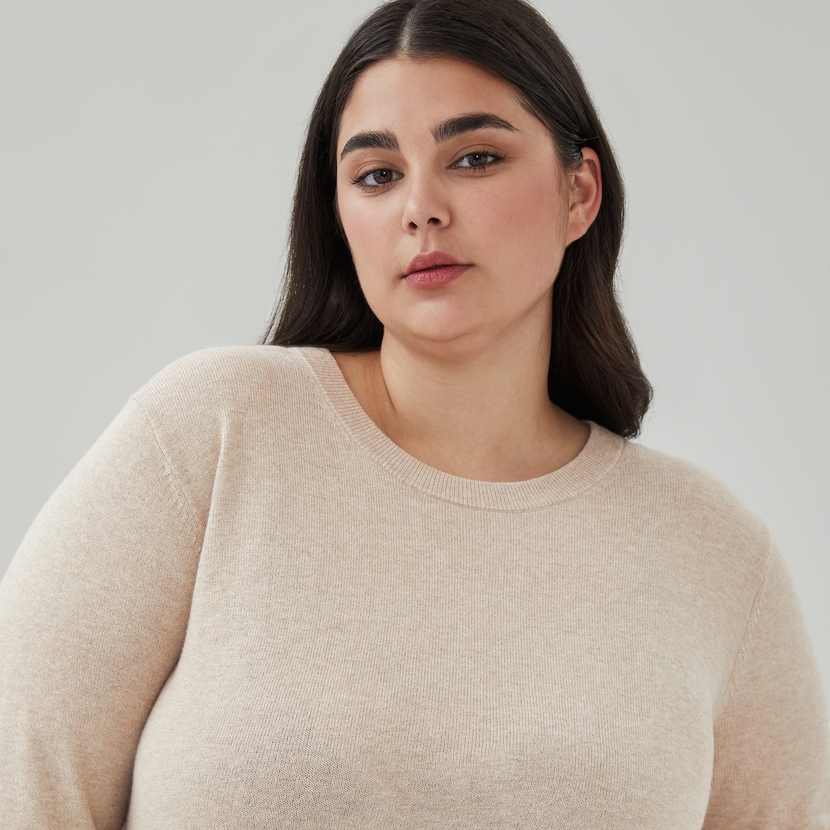 Chandail col ras du cou coton et cachemire Femmes+ - Mlange Avoine