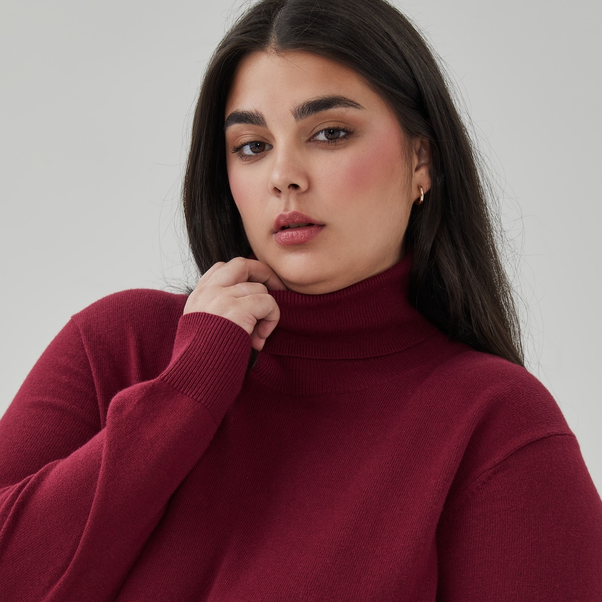 Women+ Cotton Cashmere Turtleneck - Dark Red