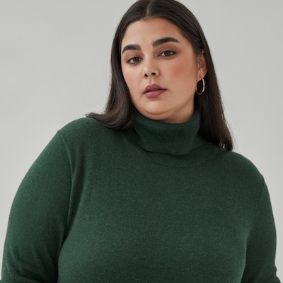 Women+ Cotton Cashmere Turtleneck - Dark Green Mix