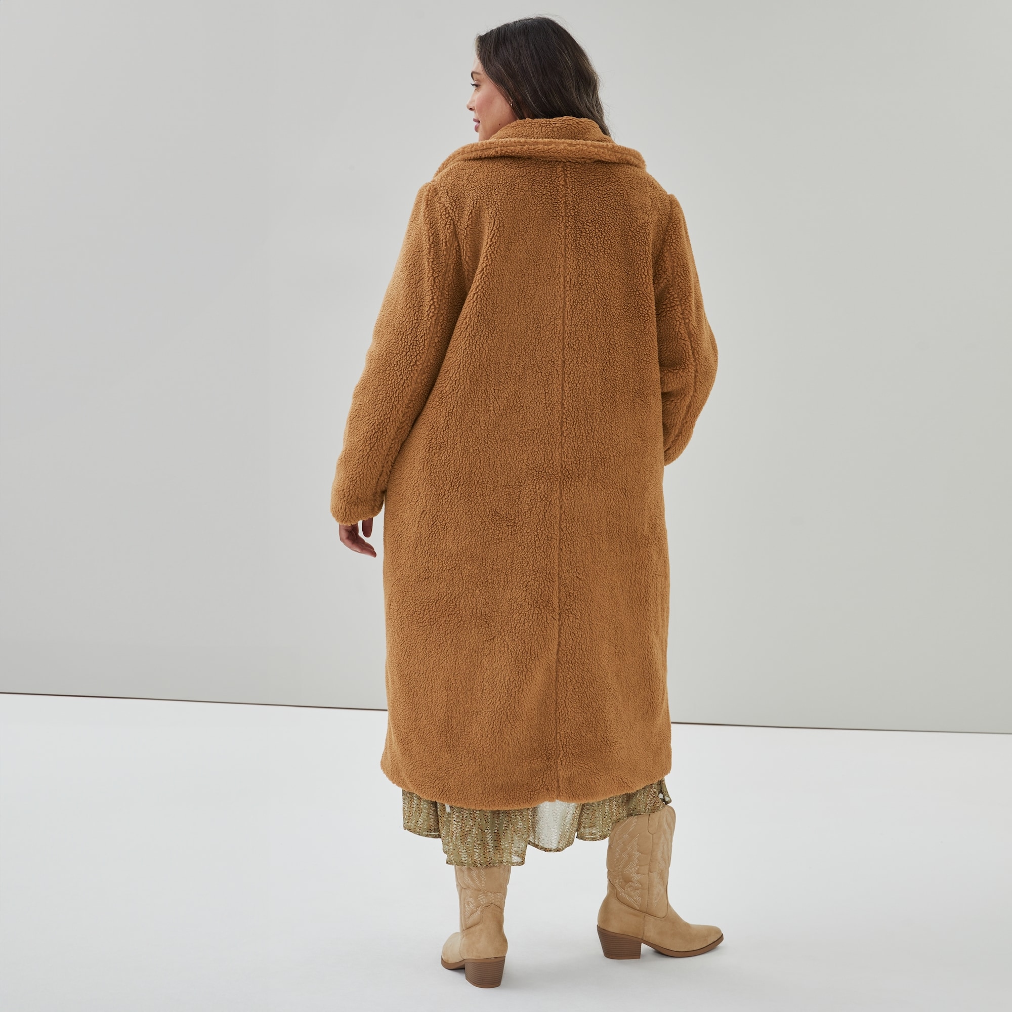 Women+ Faux Fur Oversized Coat in Camel from Joe Fresh - Main Image
