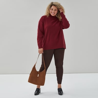 Women+ Mock Neck Knit Sweater - Dark Red