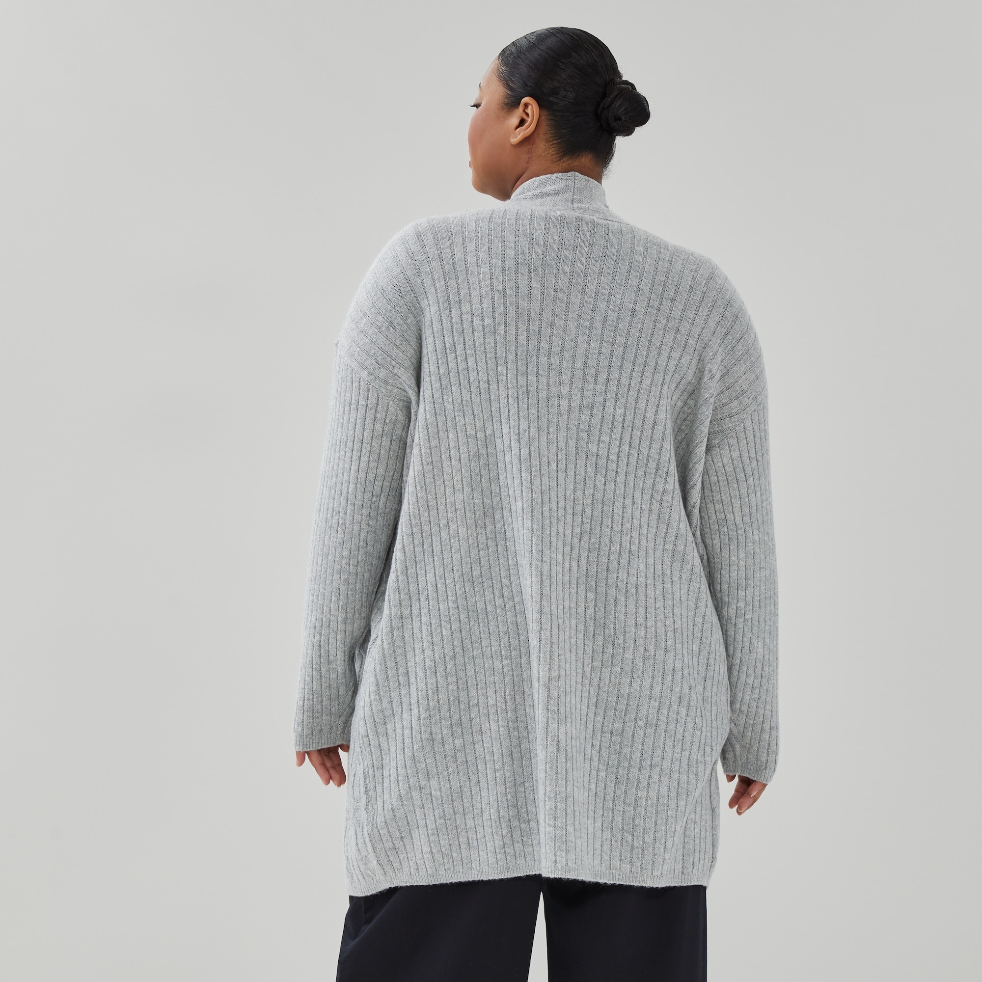 Women+ Open-Front Cable Knit Cardigan in Light Grey Mix from Joe Fresh