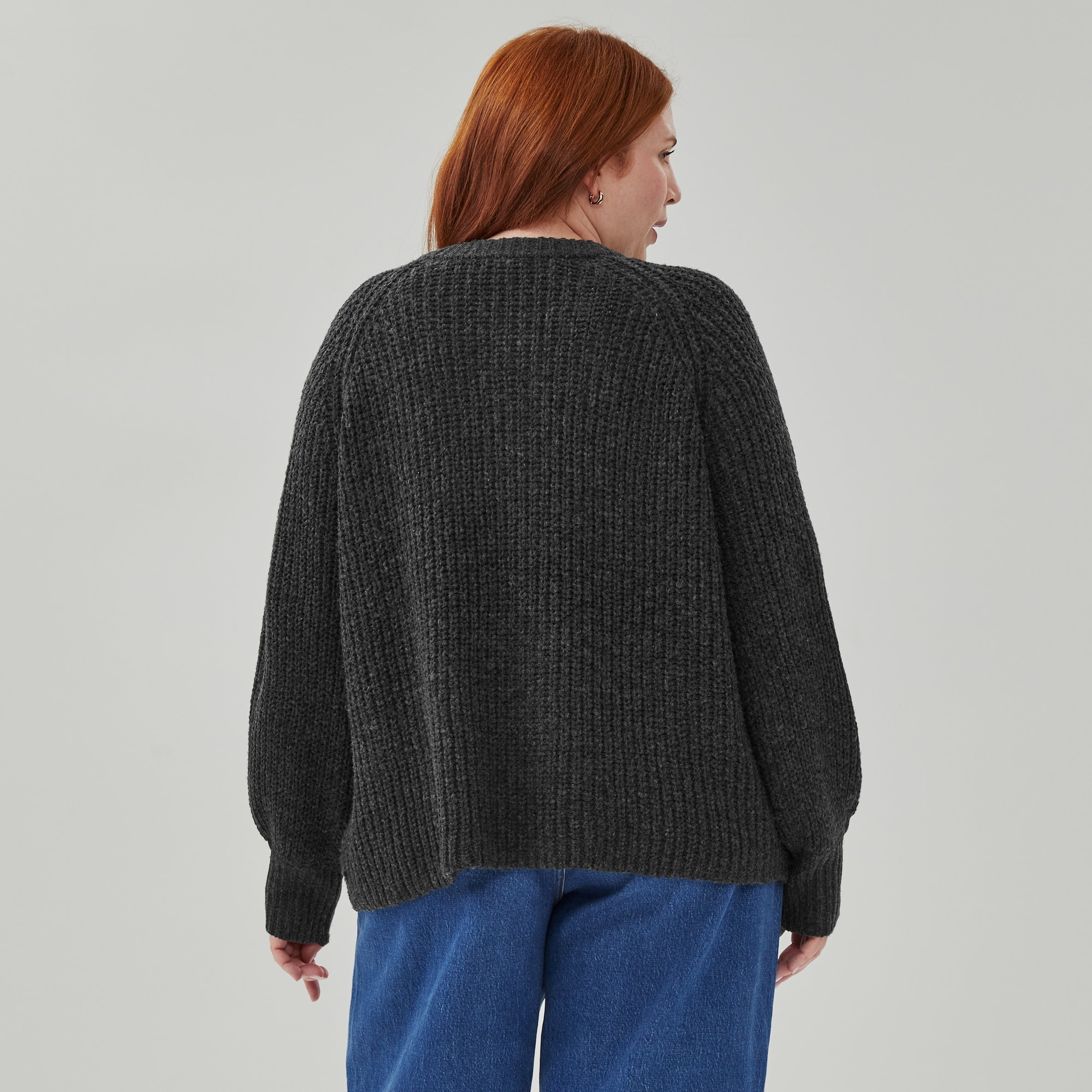 Women+ Blouson Sleeve Shaker Cardigan in Charcoal Mix from Joe Fresh