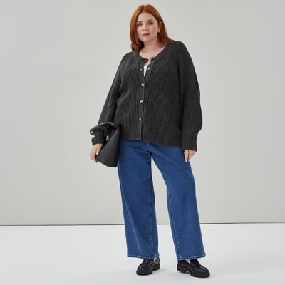 Women+ Blouson Sleeve Shaker Cardigan - Charcoal Mix