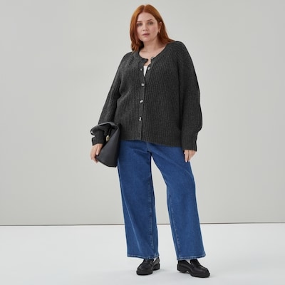 Women+ Blouson Sleeve Shaker Cardigan - Charcoal Mix
