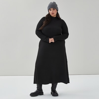 Women+ Ribbed Sweater Dress - Black