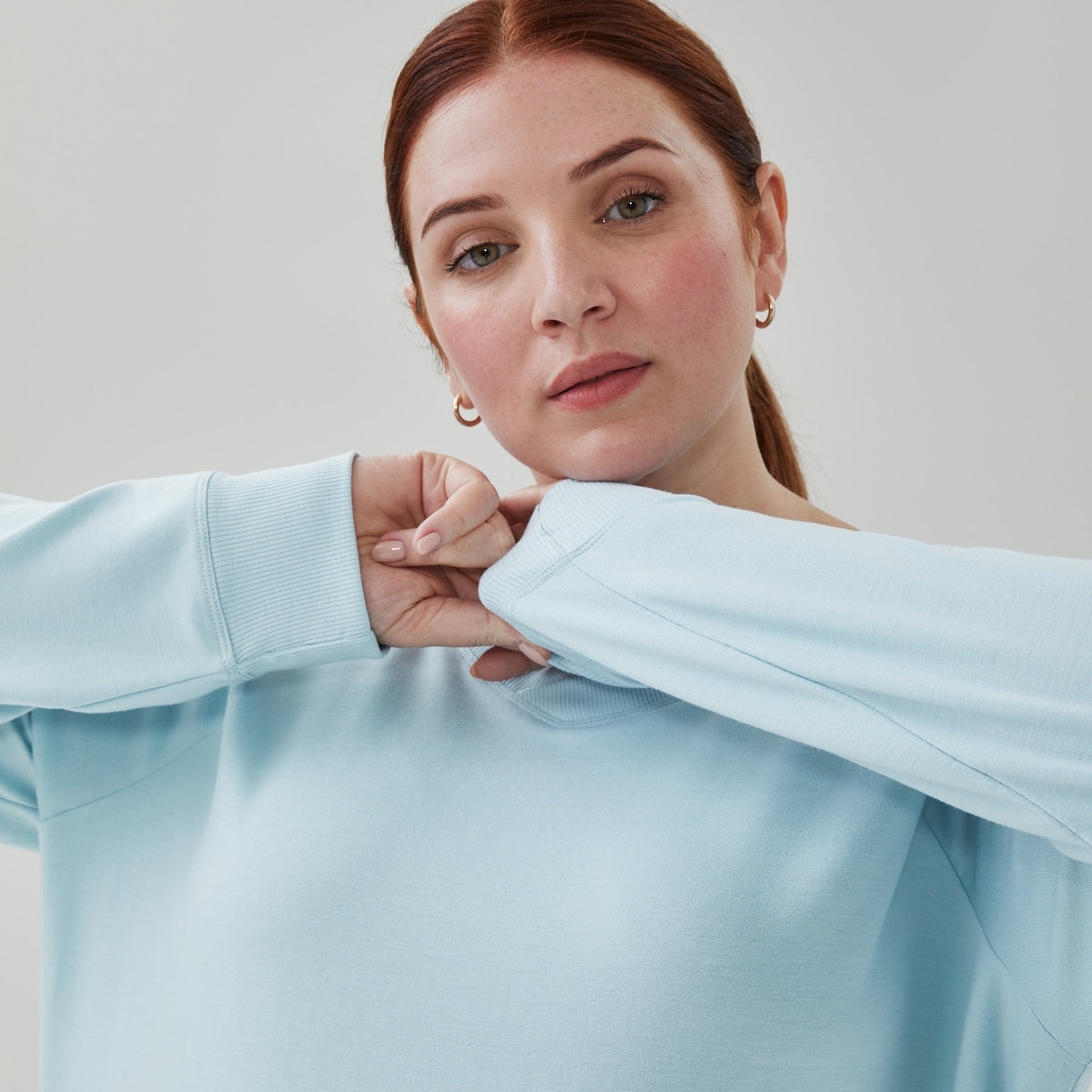 Women+ Active Terry V-Neck Pullover - Pastel Blue