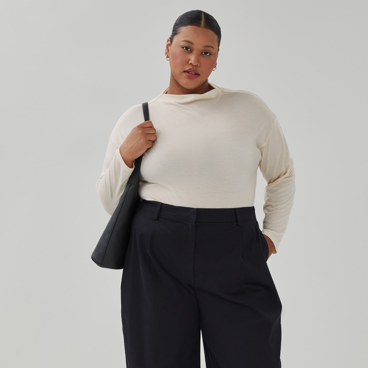 Women+ High Neck Long Sleeve Top - Ecru