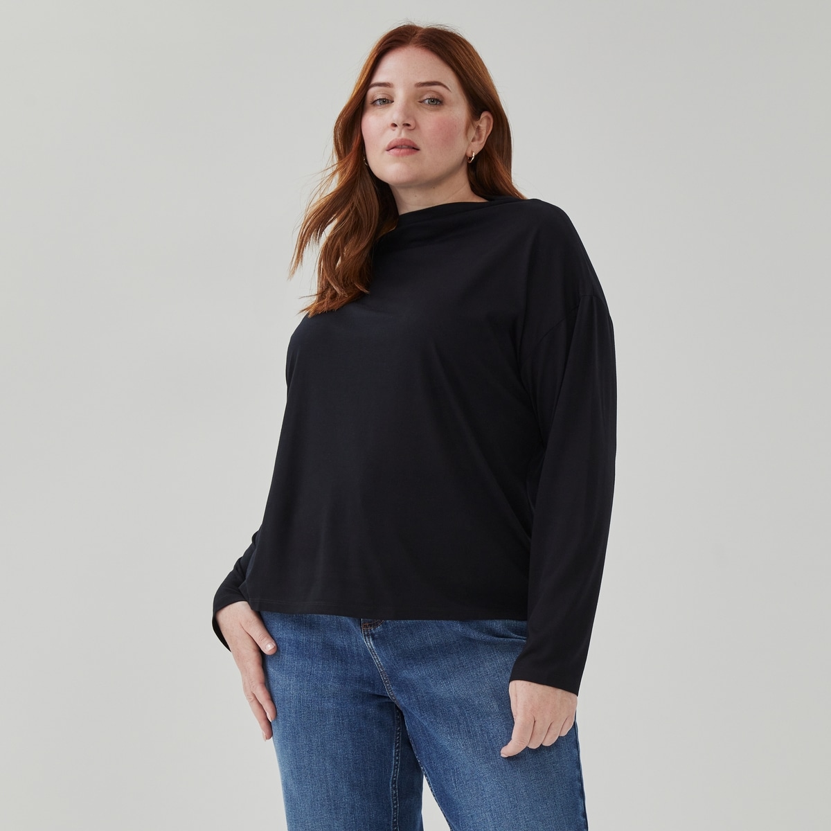 Women+ High Neck Long Sleeve Top - Jf Black