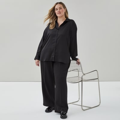 Women+ Satin Oversized Button-Up Shirt - JF Black